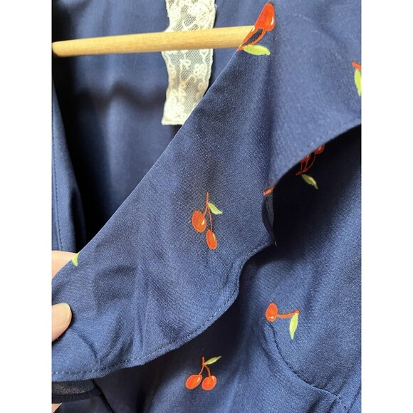 Sadie & Sage Women's Ruffled Cherry Print Faux-Wrap Dress Size Small Long Sleeve - Picture 4 of 7